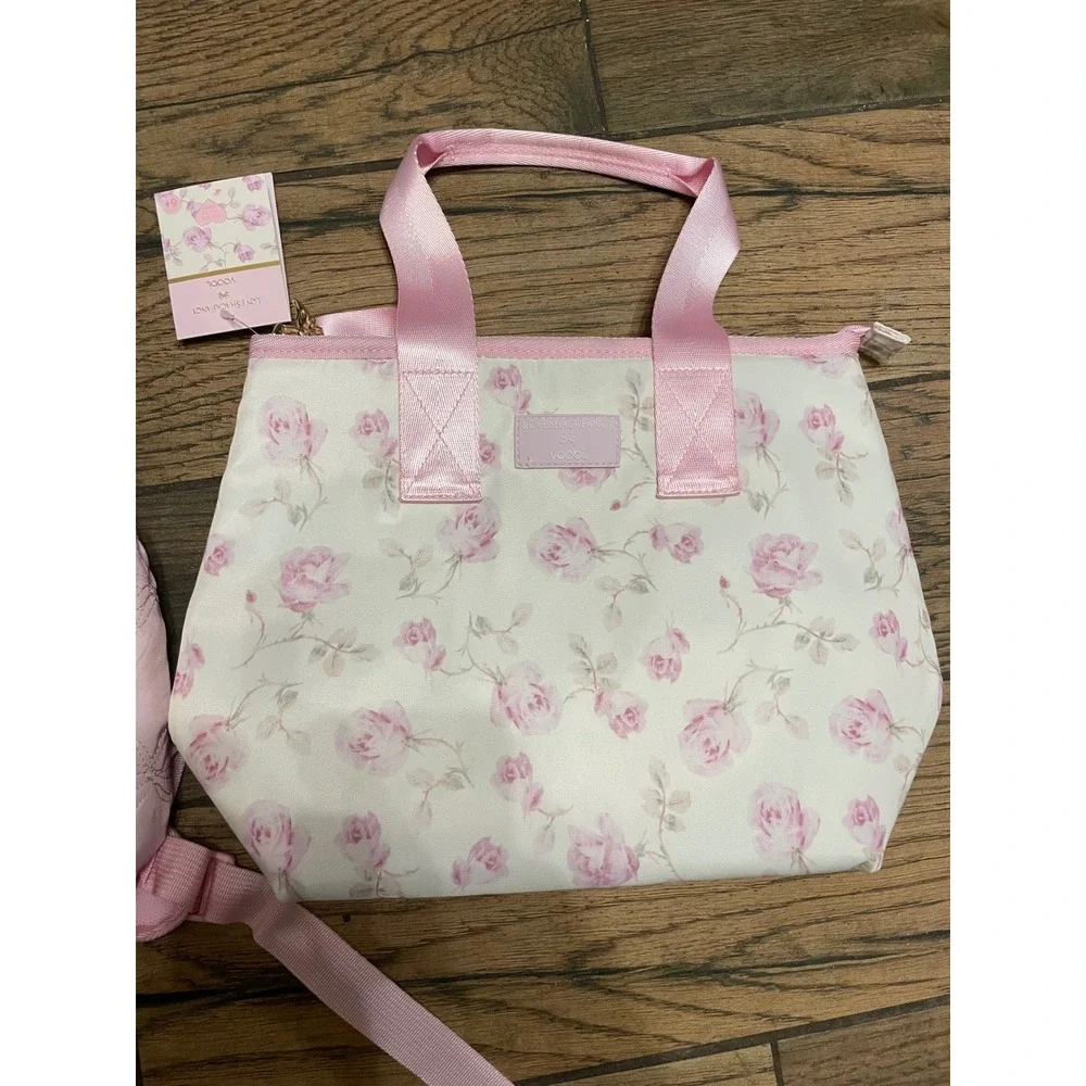 LoveShackFancy x Yoobi Pink Floral Rose Backpack Gold Bow  display picture 1